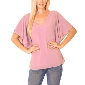 Zenana Pink Double Layer Chiffon Top Size Large